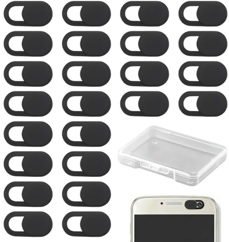 ROLKUFA 24 Webcam Cover aus Kunststoff, metallischer Schieber für Privatsphäre, inkl. Aufbewahrungsbox, für Laptop, PC, Handy, Tablet, Schwarz