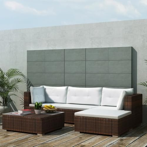 YunCangg 5-delad trädgård loungeset poly rotting brun med kudde, väderbeständigt utomhusmöbelset för terrass balkong veranda, inklusive bord, soffa, ottoman, sittgrupp för trädgård och vinterträdgård