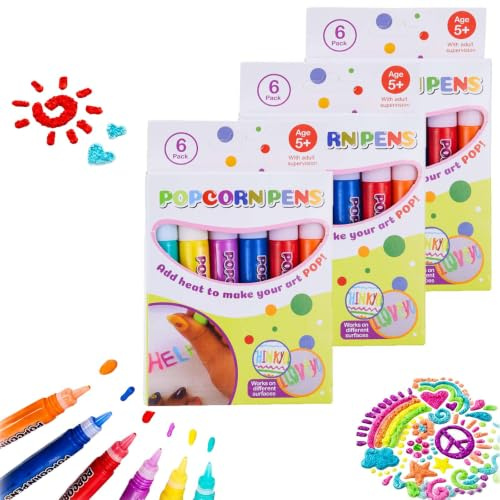 Leyof DIY Popcorn Pens,Stylos à Pop-Corn GonfléS Magiques 3d,Stylos à Dessin à Bulles,Pour Cartes De VœUx, D'Anniversaire Et NoëL,Cartes DéCoratives Et Dessins (3 boîtes)