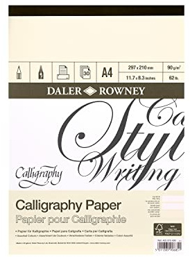 Daler-Rowney Bloc de papier de calligraphie 90 g/m² A4 collé 1 face avec 30 feuilles, 3 couleurs assorties, idéal pour les artistes professionnels