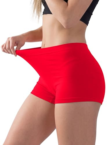 Love My Fashions ® Women's Boyshort Microfibre High Waist Boxers Seamless Stretchy Full Coverage Underwear for Ladies Red
