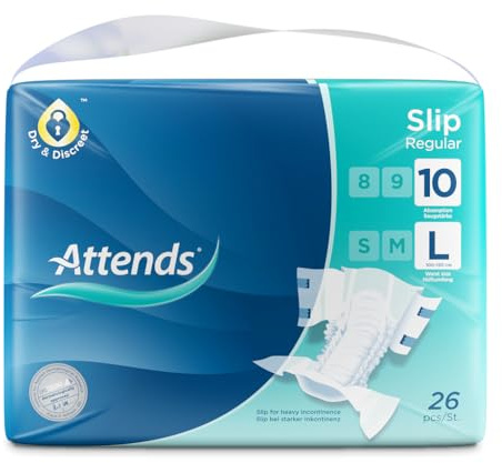 Attends Slip Regular 10L, Einmalslip, bei starker Inkontinenz, Größe L, 2 x 26 St