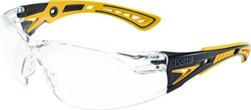Bollé Safety 40243, Rush+ Safety Glasses Platinum®, Yellow & Black Frame, Clear Lenses