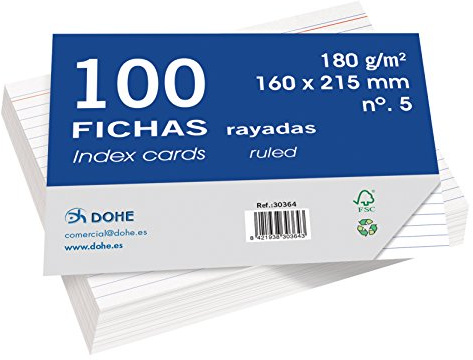 Dohe - Randiga kartongkort (100 st.) - Kort för anteckningar, Storlek A5 21.5x16 cm, 180 g/m², Nr 5, Kontorsmaterial - Vit färg