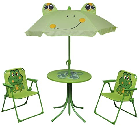 vidaXL 4tlg Campingstuhl Tisch Sitzgruppe Sonnenschirm Kinder Gartenmöbel Froggy