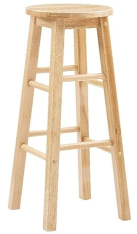 Pemberly Row Bar Stool Chair in Natural | Seat Height 29 | with Round Seat, Footrest | Indoor for Dining Room Kitchen Bar Table | Max Weight: 275 lbs