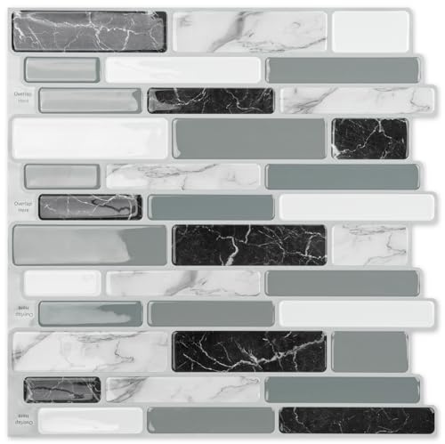 Art3d 12x12 Peel and Stick Backsplash Tile for Kitchen, Marble Grey (6-Sheet)