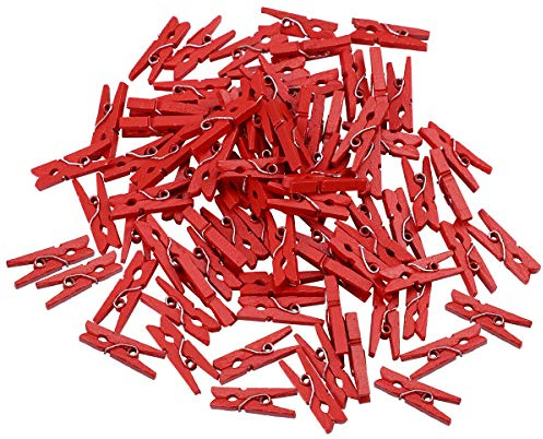 VORCOOL 100pcs Mini Wooden Pegs Photo Paper Craft Clips Laundry Clothespins Red