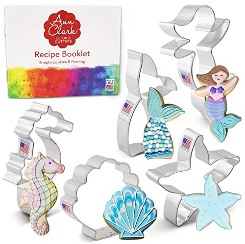 Ann Clark Mermaid Cookie Cutters 5-Pc. Set (Mermaid, Tail, Starfish, Seahorse, Seashell) Made in USA