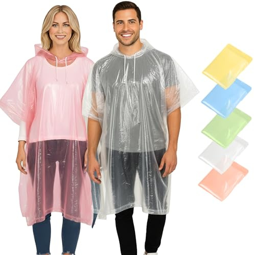 REDSTAR FANCY DRESS Poncho impermeabile per adulti, poncho monouso impermeabile per adulti, poncho antipioggia monouso con cappuccio, per uomini e donne, poncho di emergenza, Taglia unica, 5pc
