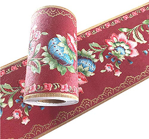 Simplemuji 5 Meters Lantern Flower Self-Adhesive Wallpaper Border PVC Wall Covering Borders Bathroo 10cm by 5mm Kitchen Tiles Decor Sticker (Red)