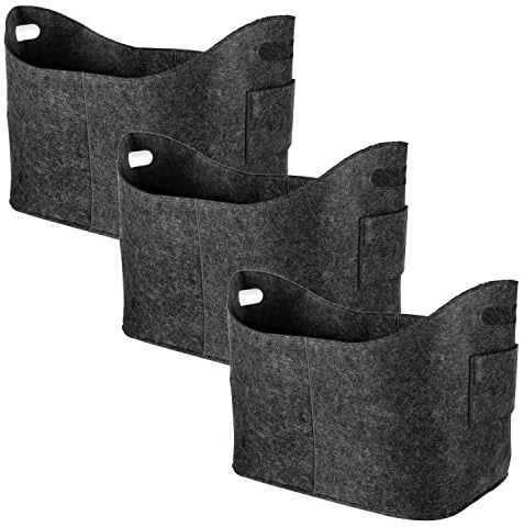 Schramm® Kaminholztasche grau aus Filz Holzkorb ca. 53 x 40x 30 cm wählbar 1, 2 oder 3 Stück Filzkorb Zeitungskorb Filztaschen, Größe:3 Stück