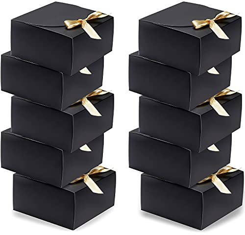 10 Stück Geschenkbox Großes, Etercycle Kraft Geschenkboxen mit Bogen Band, 20x20x10cm Geschenkkartons Quadratisch für Geschenke, Party, Geburtstag, Hochzeit (Schwarz)