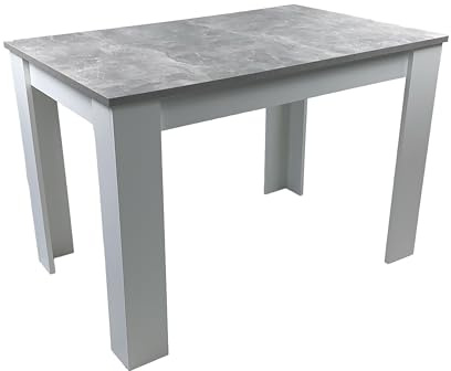 Möbel SD Esstisch Beton weiß 110x70 | Plattenstärke 18mm, Höhe 74,5 cm, Folien beschichtet, Spanplatten