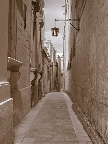 Feeling at home LEINWANDDRUCK im SCHATTENFUGENRAHMEN Schmale Straße in der Stadt von Mdina, Malta Frank Assaf - Jahrgang vertikale Kunstbilder im Holzrahmen cm_63_X_47