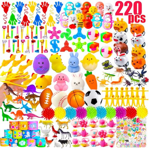 GOAUS Easter Egg Fillers Party Favors for Kids, 220 Pcs Small Toys Prizes Bulk, Goodie Bags Stuffers, Treasure Box Toys for Classroom, Prize Box Birthday Goody Bag