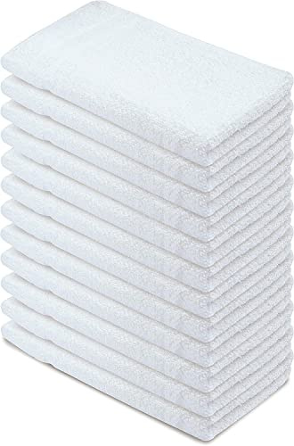 Textila Basic Hand Towels 16x26 Inches – Pack of 12 – White Color – Soft and Absorbent Multipurpose Cotton Towels for Bathroom, Spa, Gym, Salon, Hotel, and Everyday Use