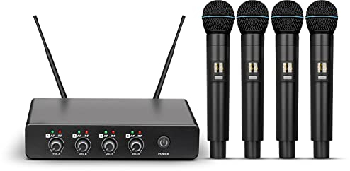 Depusheng R5 Drahtloses Mikrofon, professionelles kabelloses UHF-Handmikrofonsystem mit Vier dynamischen Mikrofonen für Heimkaraoke, Meetings, Partys, Kirchen, DJs, Hochzeiten, Heim-KTV-Set