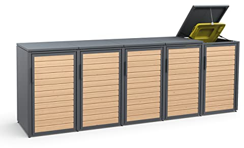 MEISTERBOX Forst - 5er Mülltonnenbox - Mülltonnenverkleidung mit Klappdach - Mülleimerunterstand 240L - Holzelemente