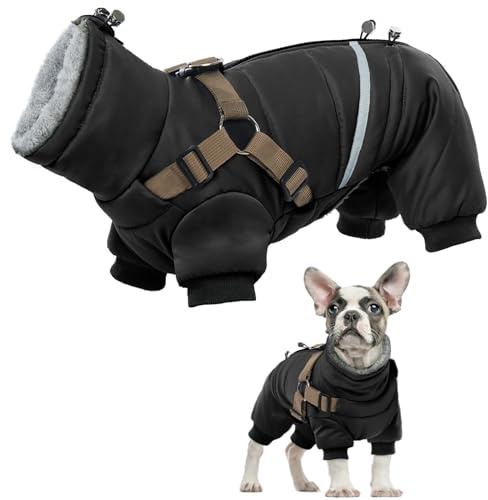 Hundemantel Mittelgroße Hunde, Hunde Wintermantel mit Geschirr Hundeweste Winter Hundemantel Reflektierend Winter Warme Hundebekleidung(Schwarz, M)