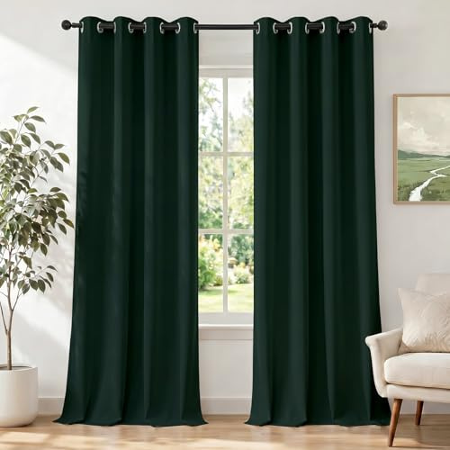 Ystyle Gardinen mit Ösen 2er Set, H145 x B140 cm, Dunkelgrün | Wasserabweisend Gardinen Wohnzimmer Modern, Thermovorhang Hitzeschutz Kälteschutz, Verdunklungsvorhänge per Soggiorno
