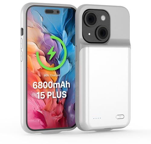 TQTHL Akkuhülle für iPhone 15 Plus, [ 6800mAh ] Zusatzakku Ladehülle Akku hülle Handyhülle,wiederaufladbare Powerbank Akku Hülle kompatibel für iPhone 15 Plus (6.7 Zoll) (Weiß)…