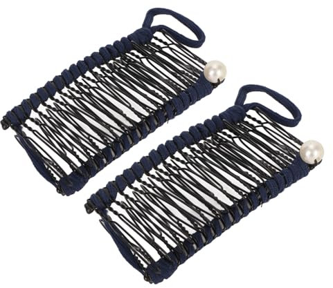 Vintage-Haarkamm für Welliges Haar, Dehnbares Haarkamm-Werkzeug, Retro-Drahtkamm, Bananen-Haarspangen für Frauen (Navy blau)