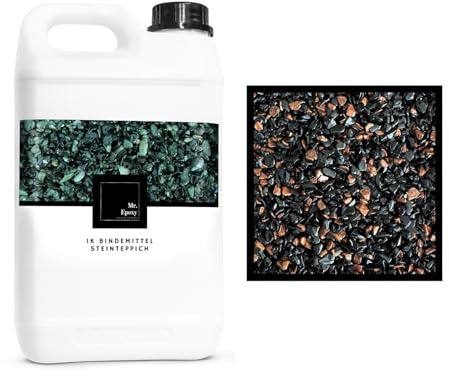 Mr. Epoxy Steinteppich für Außen & Innen Komplettset (25kg Kies + 1,3kg Bindemittel) - UV-Stabil & Geruchsneutral - Buntsteinputz mit Versiegelung als Bodenbelag (Nero e Bronzo)