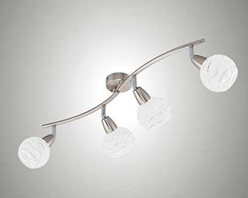Trango 4-flammig dimmbar LED Deckenleuchte 1001-42SD Deckenlampe in Edelstahl-Look mit Design Gläsern incl. 4x LED Leuchtmittel 3000K warmweiß, Deckenstrahler, Wohnzimmer Lampe, Spots