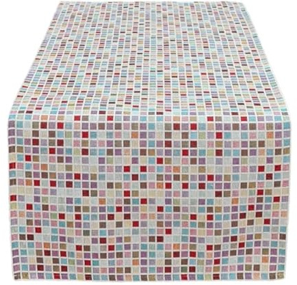 Runner da Tavolo, Tema Mosaico, Ceramica, Colorata, Mattonella, in Gobelin, dimensioni: 40x100cm, 45x150cm, 45x180cm, 48x220cm. Runner con misura personalizzabile (45x150cm)