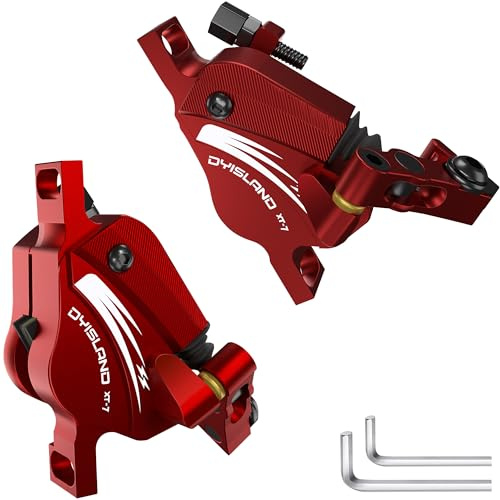 DYISLAND XT-7 Freni a Disco Idraulici, pinze Freno Anteriori e Posteriori a Cavo e a trazione per MTB/Montagna/Bici da Strada/Bicicletta elettrica (Freni-Rossi)