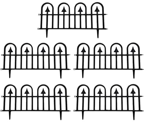 Zeiwohndc 5Pcs Black Garden Picket Fence Decorative Panels Rustproof Border For Grass Lawns Flower Beds Garden Outdoor