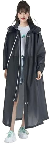 CMZYBBD Poncho Pluie Manteau De Pluie Transparent Eva pour Femme, Imperméable, Long Et Léger, avec Capuche, pour Voyage, Équitation, Extérieur-Noir-XL