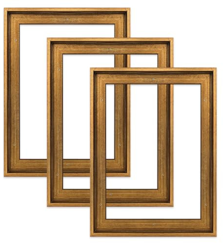 FOLKOR Floating Frame for 5x7 Canvas Painting with 0.6-0.8” Deep, 3 Pack Vintage Floater Frame for Canvas Prints, Art frame for Wall Prints Diamond Painting Paint by Numbers (Gold)