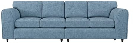 Gamzo 4 Seater Sofa Full Back Firm Seating Couch with Strong Wooden Frame & Padded Armrest | Alaska Fabric Couch for Living Room (Sky Blue)