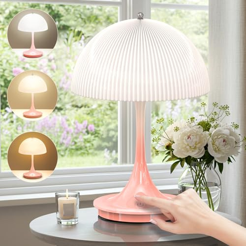 Onherm Lamparas de Mesita de Noche, Lámpara Táctil, Lámpara de Mesa Regulable, 3 Modos de Color, Lámpara de Hongo para Exteriores, Restaurantes, Dormitorios, Fiestas, Campamentos, Cafeterías, Rosa