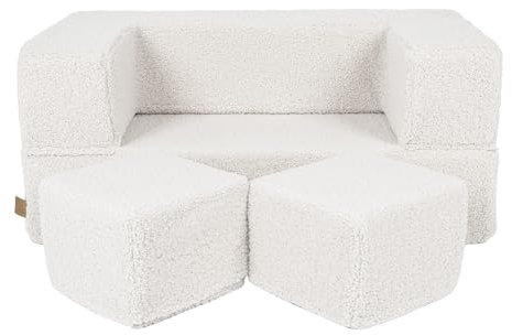 MEOWBABY Kindersofa – Spielsofa für Kinder – Weiche Klappsofa mit Schlaffunktion – Kuschelecke für Kinderzimmer, Bearly, Cremig