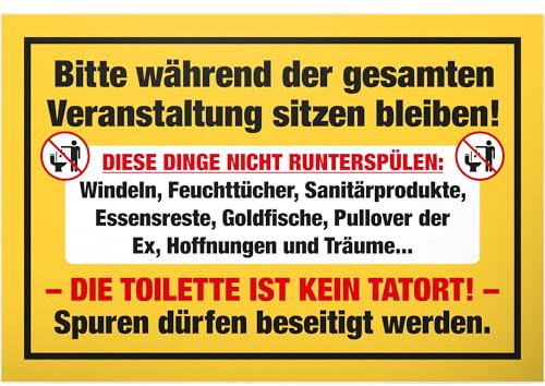 DankeDir! Bitte sitzen bleiben - Schild 30 x 20 cm - witzig Herren Deko Türschild Wand Gästetoilette Gäste WC - Kloschild Klo Schild Toilettenschild WC Schild zum aufhängen Toilette lustig