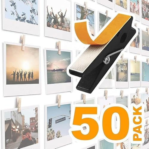Mini clip autoadesive per immagini – supporto per foto in legno nero da parete, gancio per poster, biglietti fotografici, tabellone da appendere e lavagne quadri, supporto per foto d'arte, decorazione