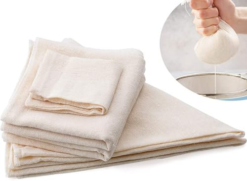 Wandefol 5pcs Baumwolltücher zum Filtern, Etamine Natürliches Baumwolltuch, Filtertuch Gaze Lebensmittel Küche, Quadratische Tücher Rund 50X50cm, Passiertuch für Hausgemachten Käse, Obstsaft