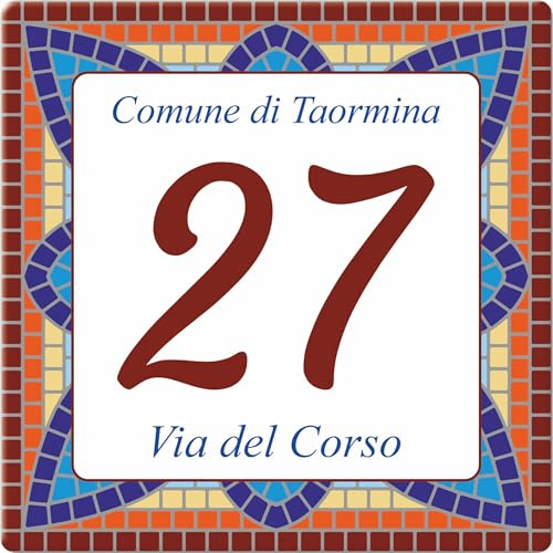 Pubblimania NUMERO CIVICO personalizzato Stile Maiolica modello Sorrento in alluminio rinforzato stampato (Mosaico)