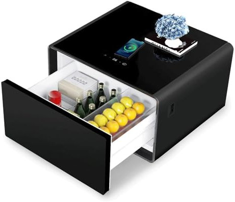 Smart Nightstand with Built in Fridge Wireless Charging and Safe Cabinet Bedroom Side Table