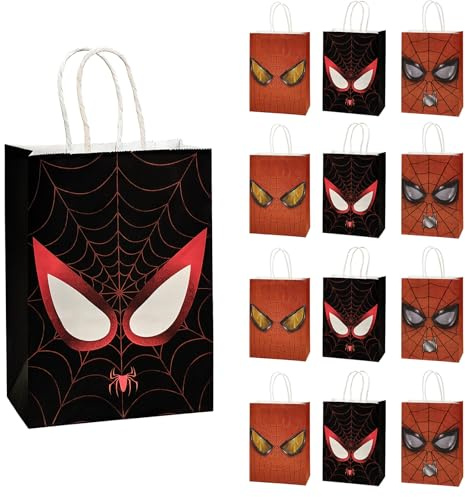 12 Stück Party Geschenktaschen mit Henkel, Kinderparty Süßigkeiten Tüten, Bunt Geschenktüte Partytüten Candy Tüten zum Befüllen mit Spielzeug Mitgebsel, Kindergeburtstag Ostern Party