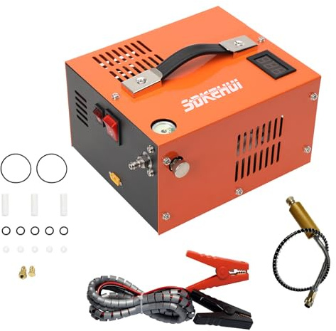 300Bar 4500PSI PCP Air Compressor, Oil-Free, Manual-Stop Electric Air Compressor for Paintball Diving Tank Air Rifles Pistol Filling, Powered by Home 220V AC or Car 12V DC