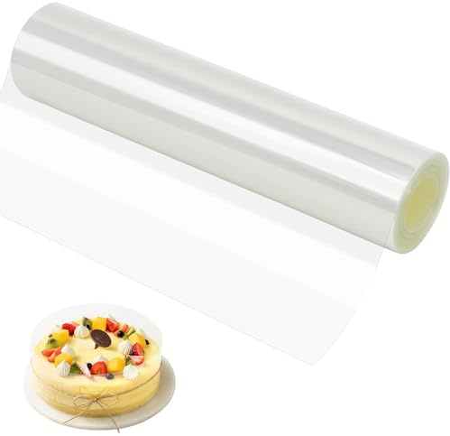 Forbabe Tårtkantsfolie 30 cm hög, transparent PET tårtfolie återanvändbar tårtring folie 10 m tårta folie rulle för tillverkning av kakor mousse bakverk choklad dessertringar
