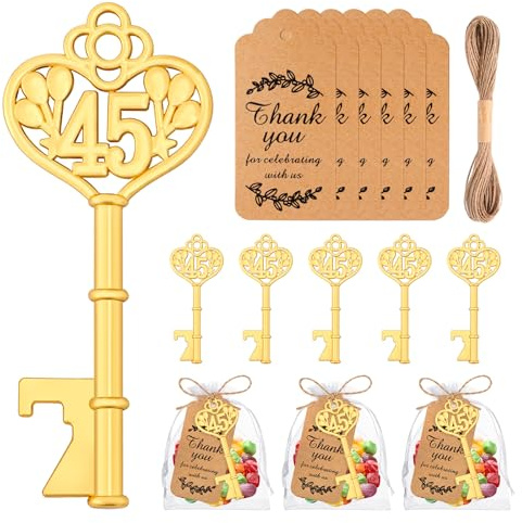 VZCBZC Lot de 50 décapsuleurs en forme de clé pour 45e anniversaire de mariage, cadeaux souvenirs pour invités, décorations de fête (45)