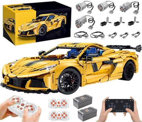 Technik Auto für Chevorlte Coverte C8, Mit Motoren Set, Modellauto-Bausatz im Maßstab 1:8, Klemmbausteine Rennauto Modellbausatz aus 3372+ Teile, Sammlerstück für Autofans (Mit Originalkarton)