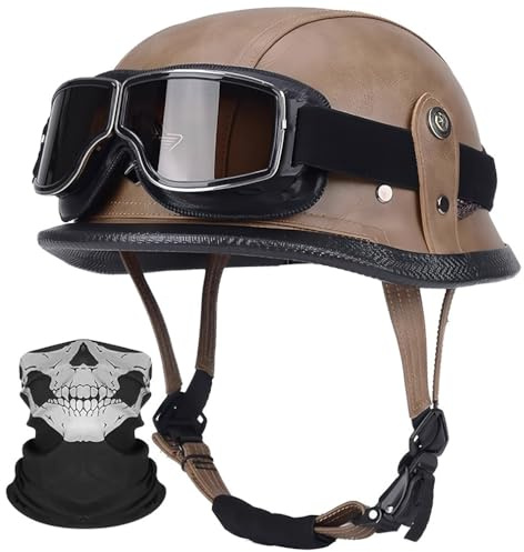 Motorcykel Halv Hjälm Läder Öppen Ansikt Jet Hjälm Med Mask Och Ridning Glasögon ECE Certifierad Bekväm Andningsbar Foder Snabbsläppningsspänne För Vuxna Män Kvinnor M ~ 3XL 57-66CM