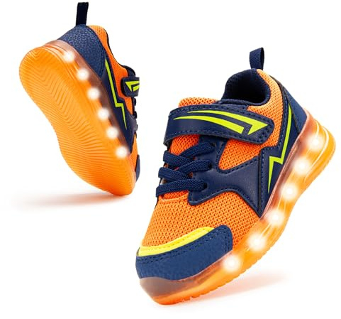 SKYWHEEL Toddler Light up Shoes Boys Girls Size 9 Wide Toe Box LED Flashing Lightweight Mesh Breathable Walking Sneakers for Toddler and Little Kids