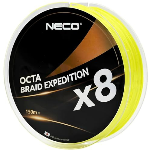 NECO Geflochtene Angelschnur X8, 0,06-0,40mm, 5,9-41,2kg, 150m, 8-Fach PE Schnur mit Nano-Beschichtung, Extrem Stark, Abriebfest & Leise, für Spinnfischen und Meeresangeln